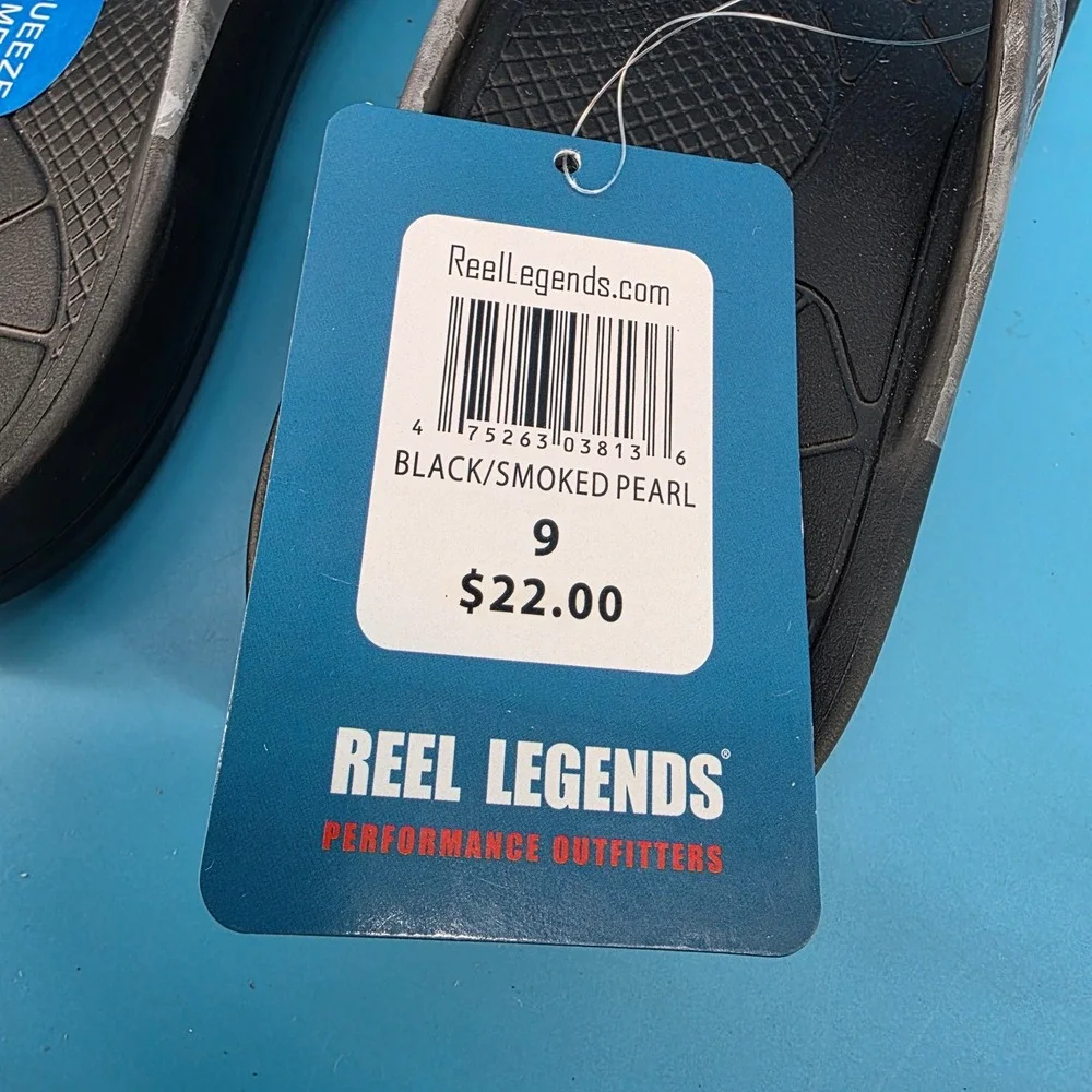 Reel Legends Unisex Flip Flop Sandals Black Smoked Pearl Palm Leaf Size 9 NEW